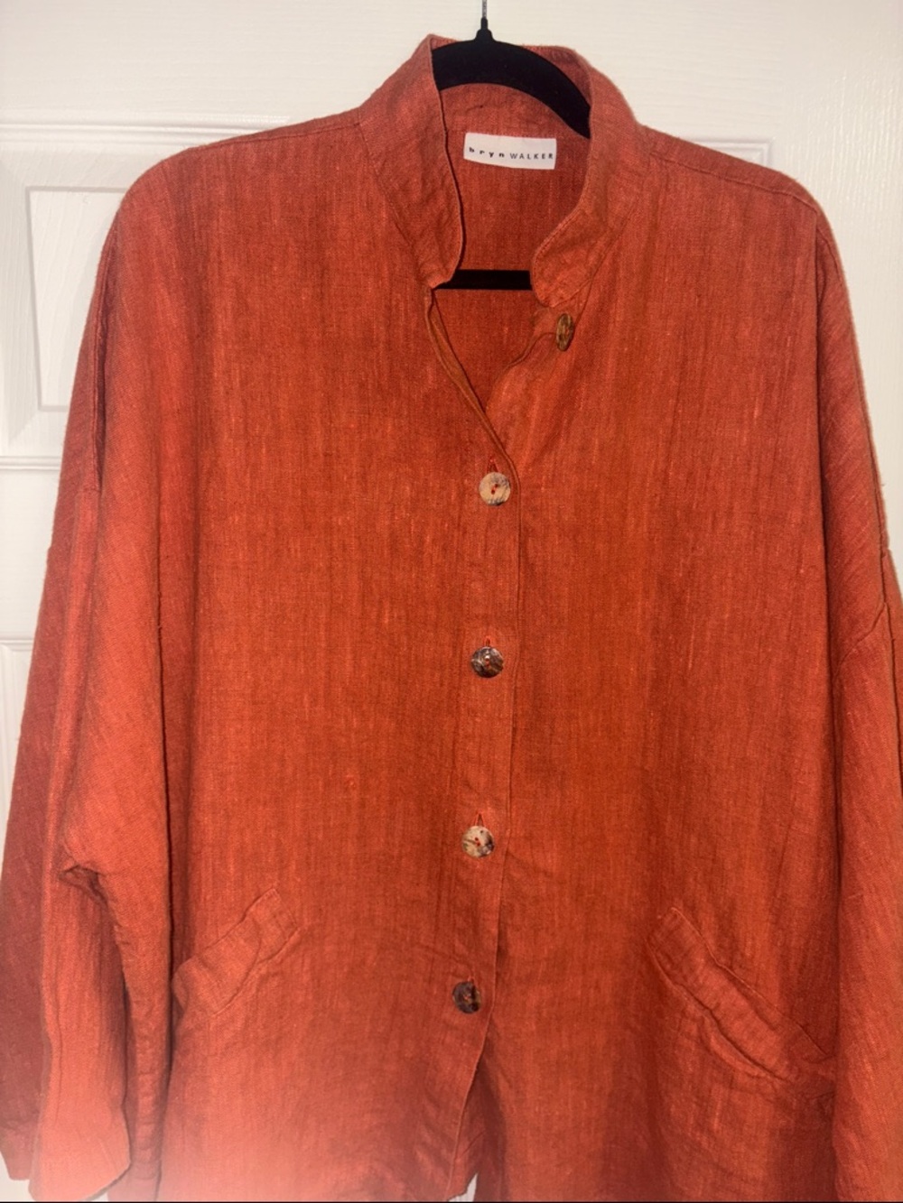 bryn Walker Rust Orange Linen Button-Front Jacket